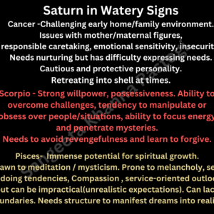 Saturn in Watery Signs(Cancer, Scorpio, Pisces).