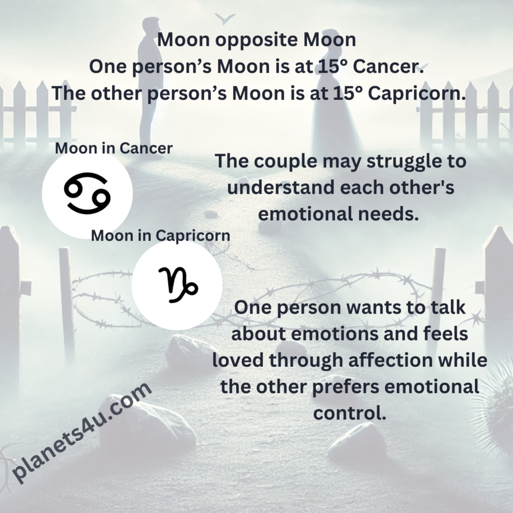 Moon in Cancer and Moon in Capricorn in couple's chart in Synastry