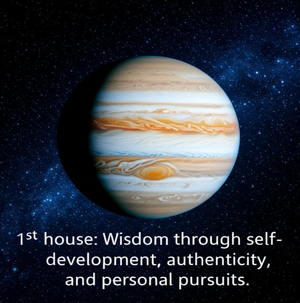 1st house: Wisdom through self-development, authenticity, and personal pursuits.