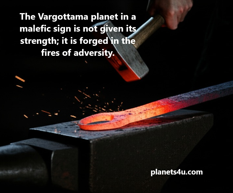 The Vargottama planet in a malefic sign is not given its strength; it is forged in the fires of adversity.